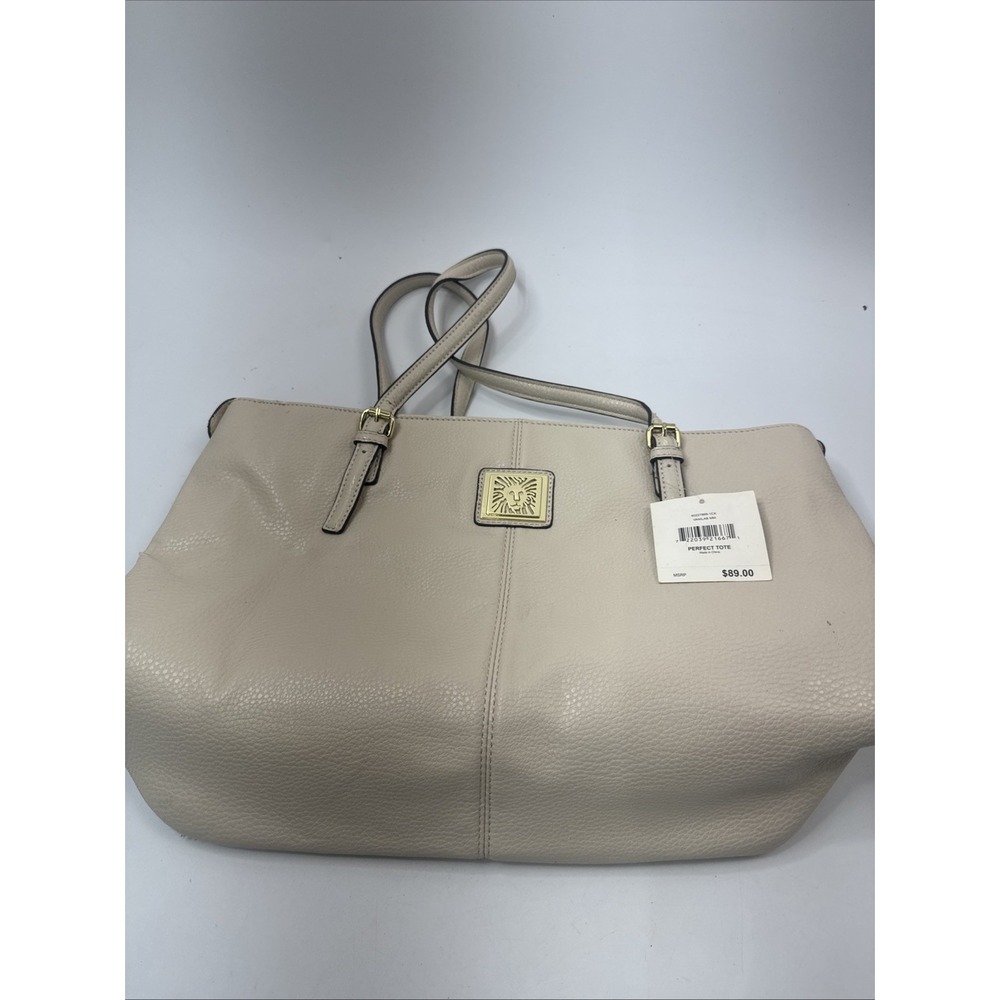 Anne Klein Off White Tan Cream Purse Shoulder Hand Bag Imitation Leather Chic